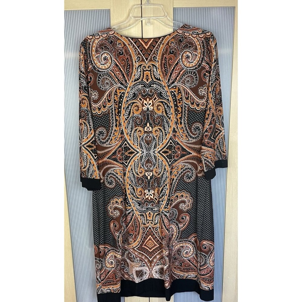 Sandra Darren Paisley Shift‎ Dress Black Brown Sz 16 Party Career Casual Boho - Picture 5 of 5